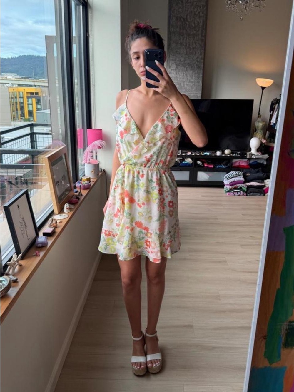 Maurices White Floral V-Neck Spaghetti-Strap Mini Dress - Picture 5 of 8